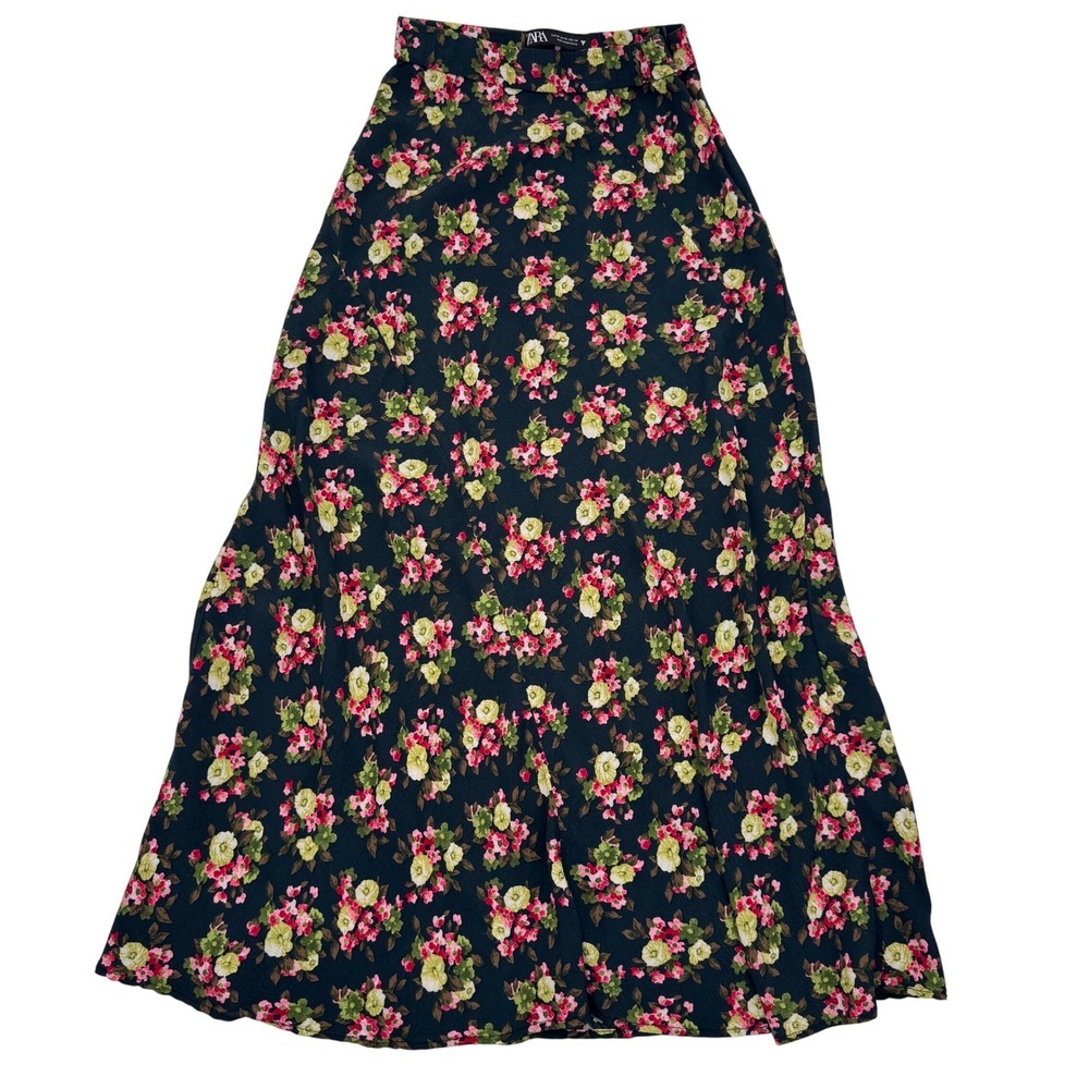 ZARA Floral Print Midi Skirt – size XS – elastic waist – side zip - Picture 2 of 6